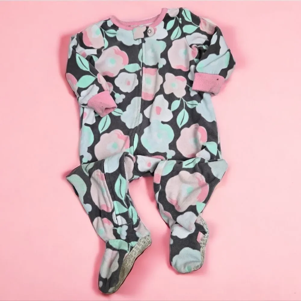 Carter's Baby Girl 12M Sleep & Play Gray Floral Printed Footed One-Piece Pajama